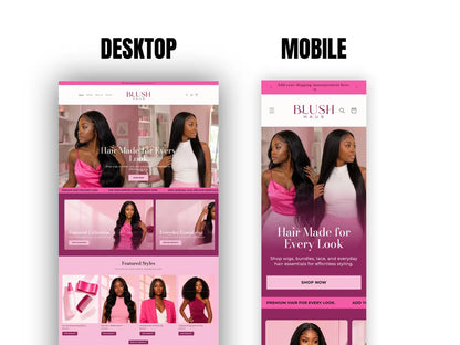 Pink Wig & Hair Extensions Shopify Theme Hair Bundle Website Template HD Lace Wig Store Beauty Brand Hair Vendor Website