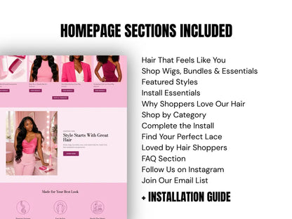 Pink Wig & Hair Extensions Shopify Theme Hair Bundle Website Template HD Lace Wig Store Beauty Brand Hair Vendor Website
