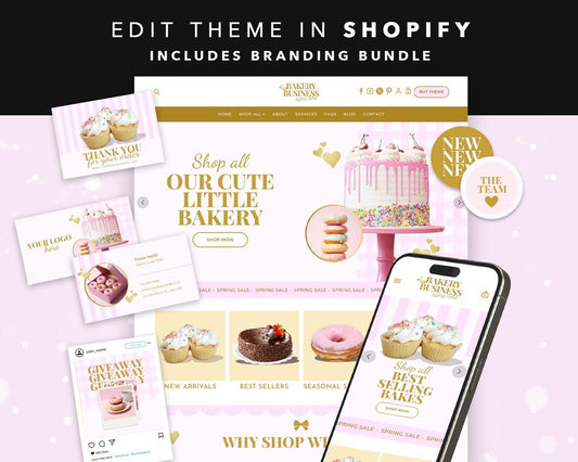 Pink Checkered Bakery Theme for Shopify, Cake Shop Website Template, Dessert Store