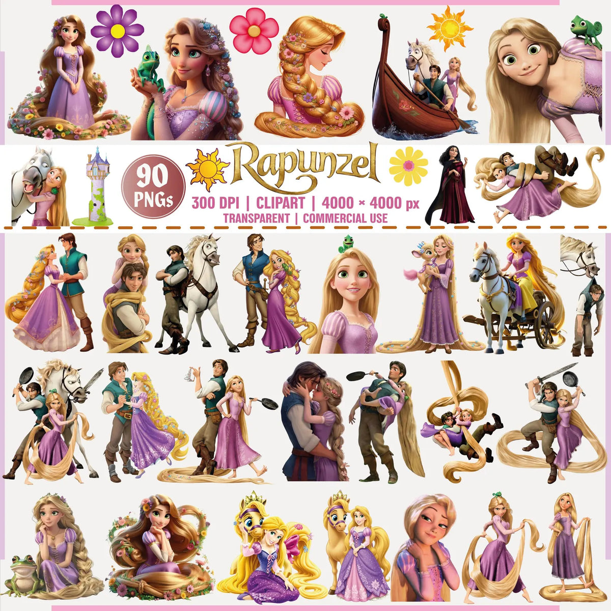 Rapunzel PNG Clipart Bundle Princess Character Digital Set