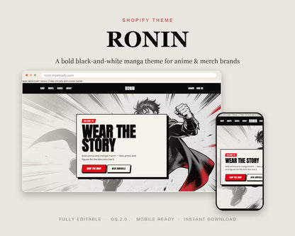 Ronin Shopify Theme, Bold Black White Manga Website (Instant Download)