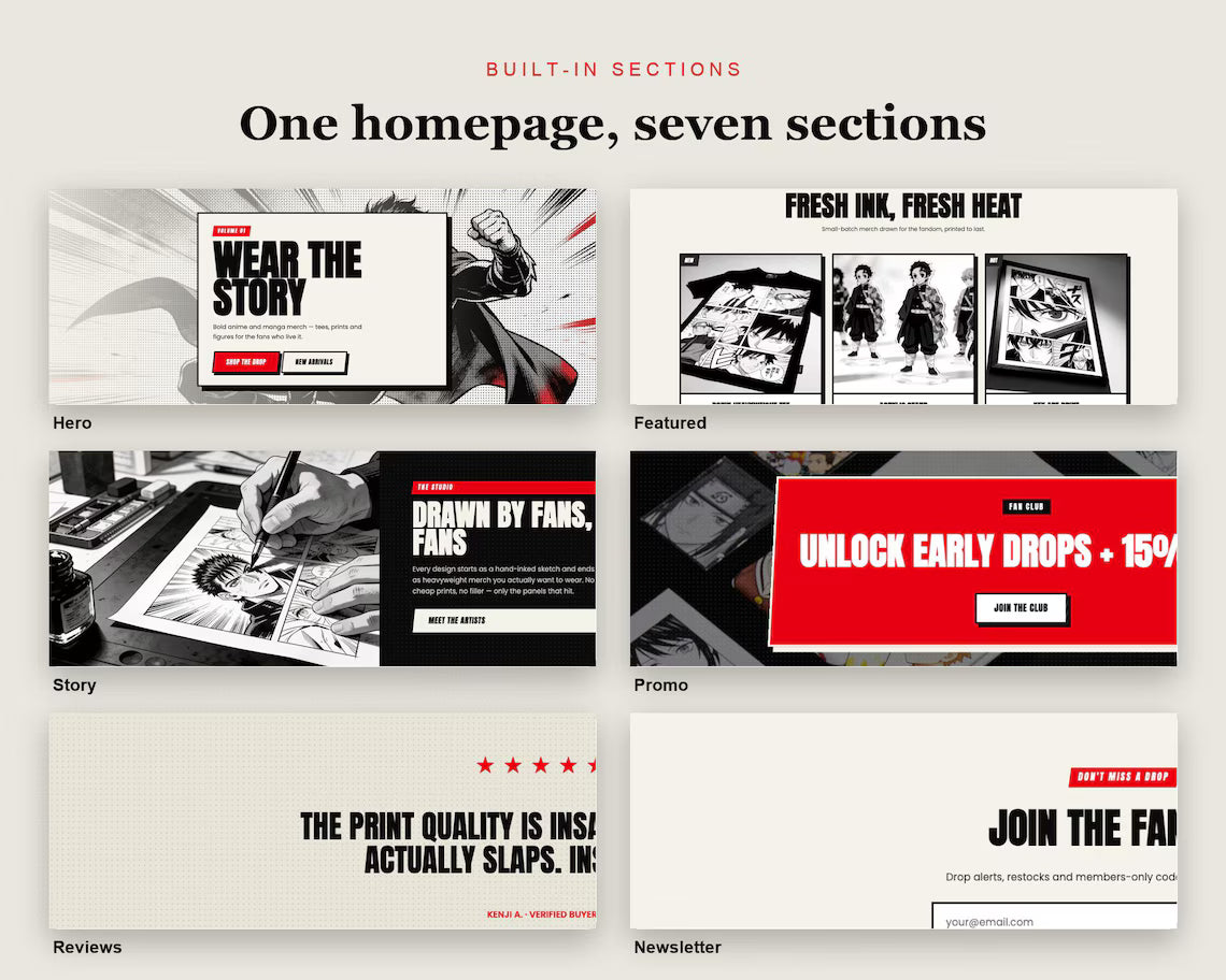 Ronin Shopify Theme, Bold Black White Manga Website (Instant Download)