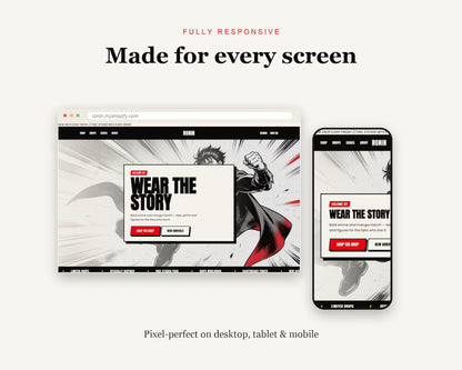 Ronin Shopify Theme, Bold Black White Manga Website (Instant Download)