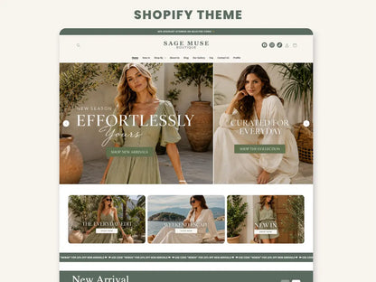 Sage Muse Boutique Shopify Theme | Sage Shopify Template Feminine, Minimal & Cute Design | Editable Canva Templates | Shopify OS 2.0