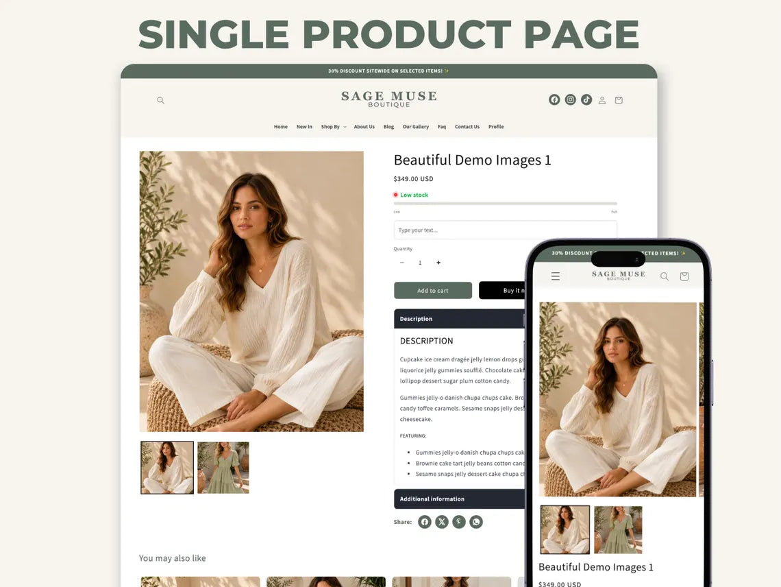 Sage Muse Boutique Shopify Theme | Sage Shopify Template Feminine, Minimal & Cute Design | Editable Canva Templates | Shopify OS 2.0