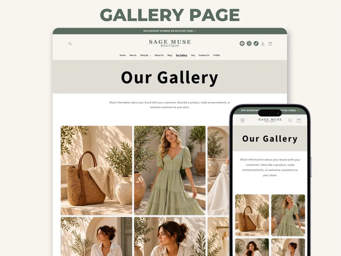 Sage Muse Boutique Shopify Theme | Sage Shopify Template Feminine, Minimal & Cute Design | Editable Canva Templates | Shopify OS 2.0