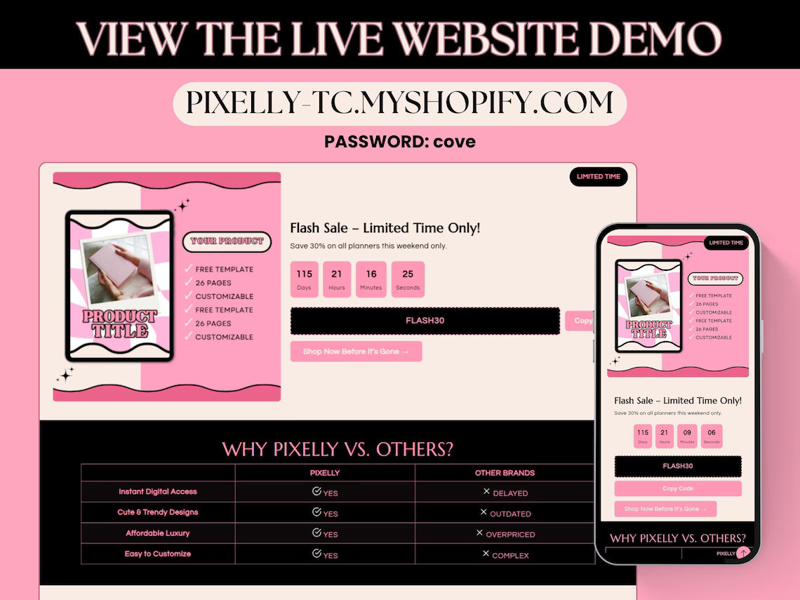 Shopify Theme Kit for Selling Digital Products Shopify Website Template Digital Products Shop Black Template Pink Landing Page Shopify Theme
