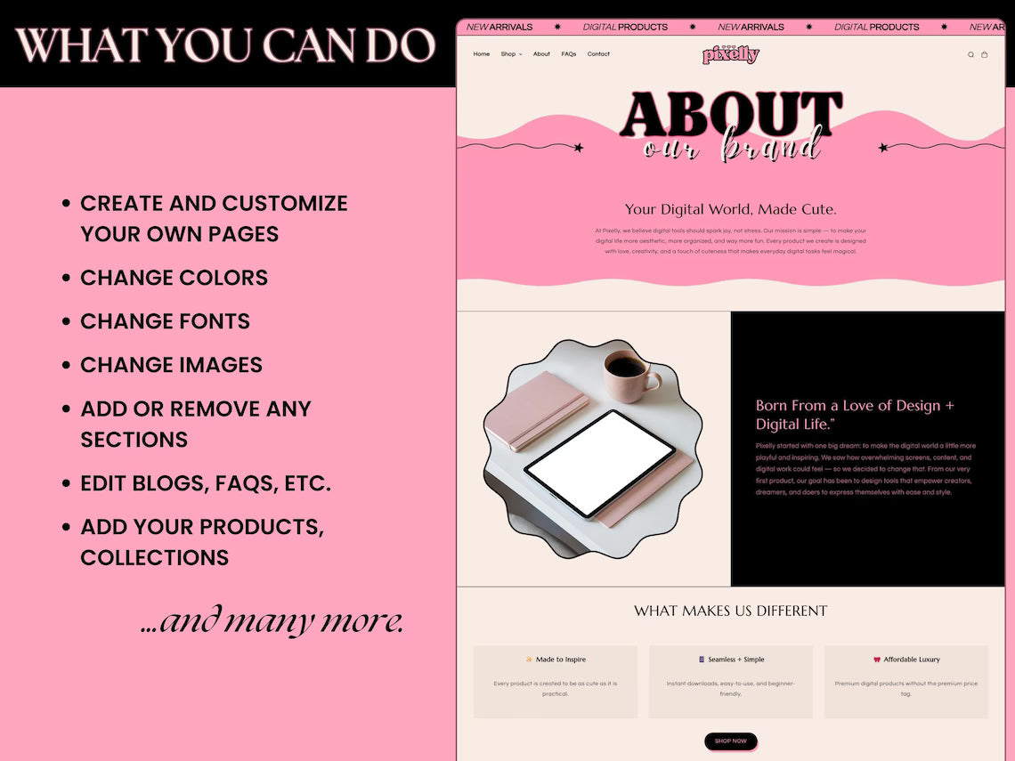 Shopify Theme Kit for Selling Digital Products Shopify Website Template Digital Products Shop Black Template Pink Landing Page Shopify Theme