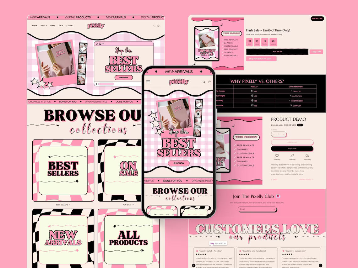 Shopify Theme Kit for Selling Digital Products Shopify Website Template Digital Products Shop Black Template Pink Landing Page Shopify Theme