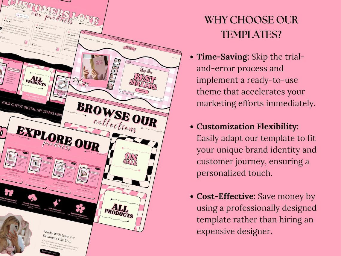 Shopify Theme Kit for Selling Digital Products Shopify Website Template Digital Products Shop Black Template Pink Landing Page Shopify Theme