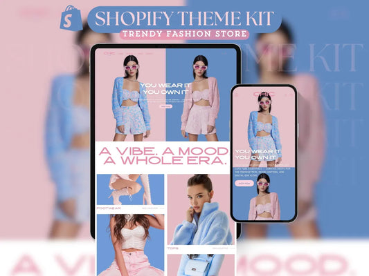Shopify Theme for Trendy Clothing Website Template Luxury Shopify Template Aesthetic Theme Kit Blue Business Pink Fashion Website Template