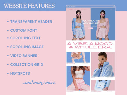 Shopify Theme for Trendy Clothing Website Template Luxury Shopify Template Aesthetic Theme Kit Blue Business Pink Fashion Website Template