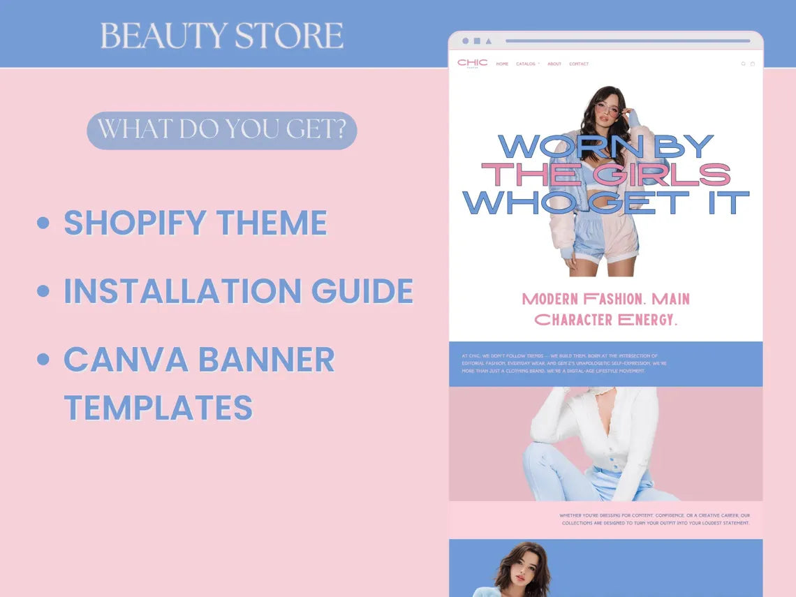 Shopify Theme for Trendy Clothing Website Template Luxury Shopify Template Aesthetic Theme Kit Blue Business Pink Fashion Website Template