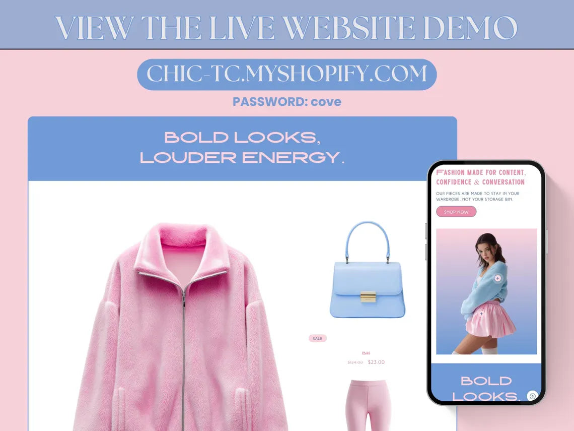 Shopify Theme for Trendy Clothing Website Template Luxury Shopify Template Aesthetic Theme Kit Blue Business Pink Fashion Website Template