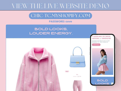 Shopify Theme for Trendy Clothing Website Template Luxury Shopify Template Aesthetic Theme Kit Blue Business Pink Fashion Website Template