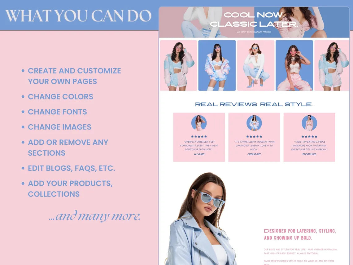 Shopify Theme for Trendy Clothing Website Template Luxury Shopify Template Aesthetic Theme Kit Blue Business Pink Fashion Website Template