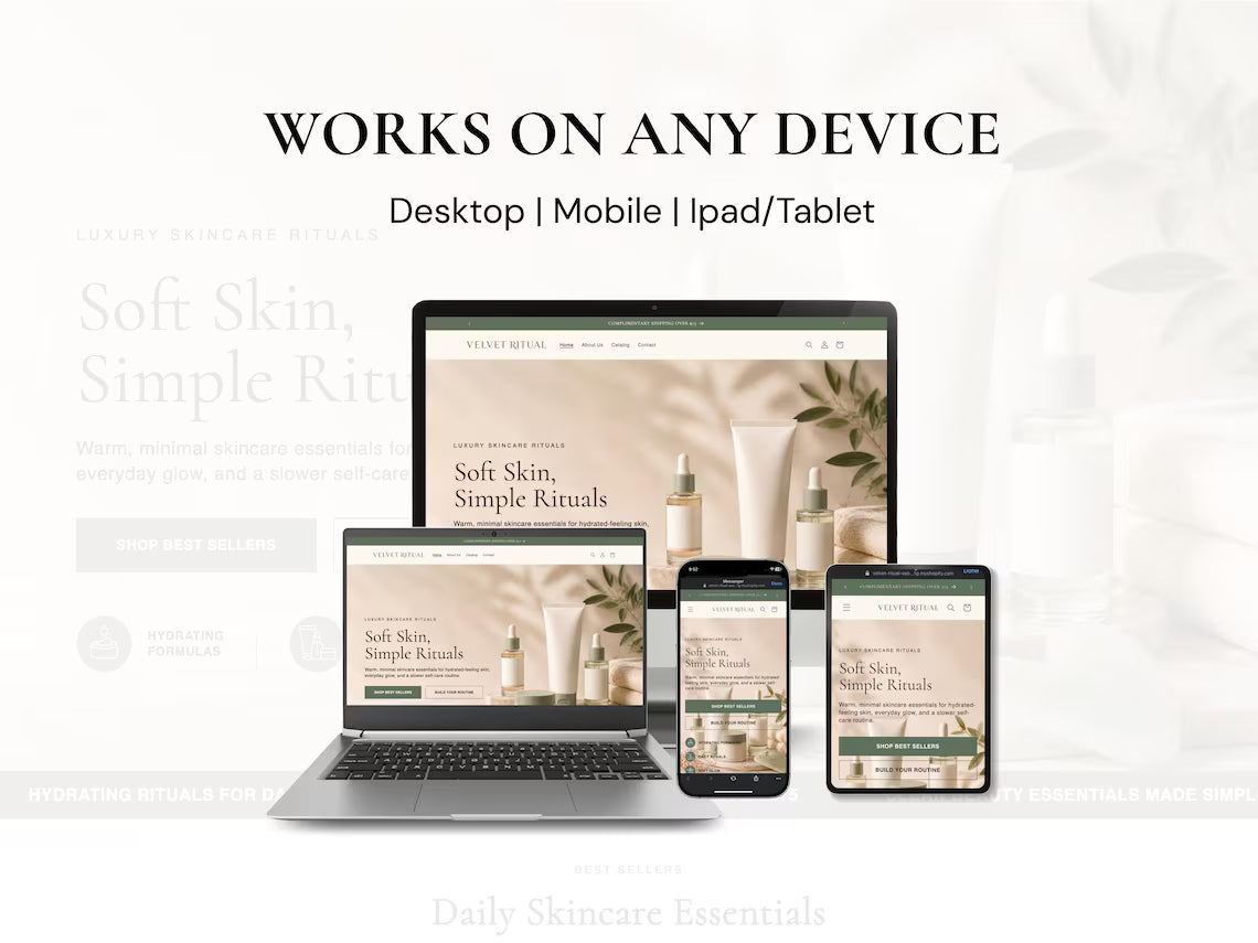 Skincare Shopify Theme Beauty Store Website Template Editable Dawn Theme Luxury Wellness Ecommerce Instant Digital Download