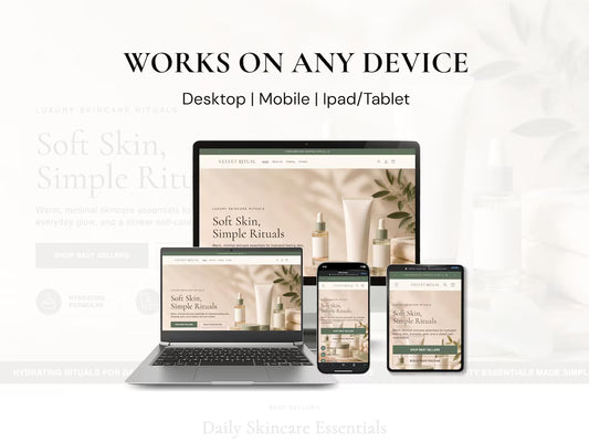 Skincare Shopify Theme Beauty Store Website Template Editable Dawn Theme Luxury Wellness Ecommerce Instant Digital Download