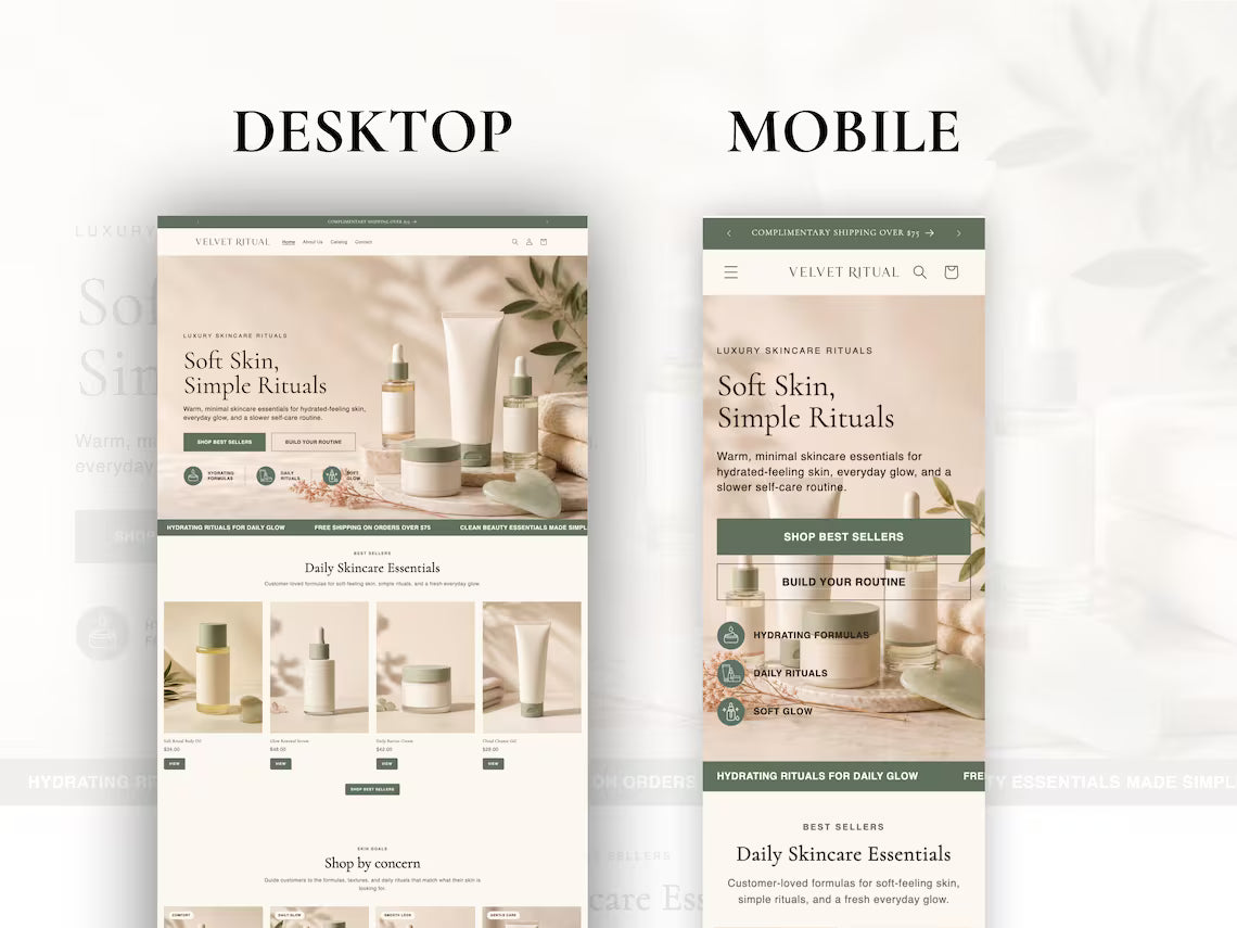 Skincare Shopify Theme Beauty Store Website Template Editable Dawn Theme Luxury Wellness Ecommerce Instant Digital Download