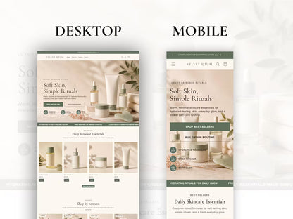 Skincare Shopify Theme Beauty Store Website Template Editable Dawn Theme Luxury Wellness Ecommerce Instant Digital Download