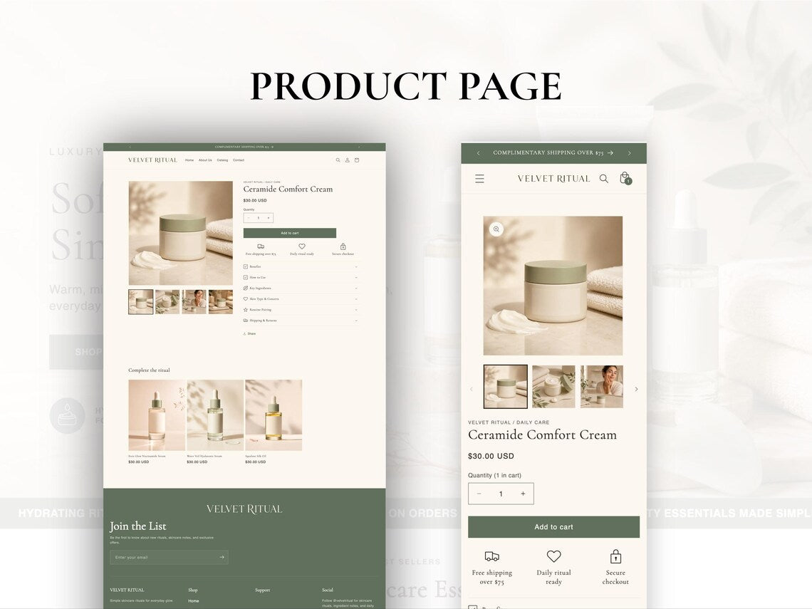 Skincare Shopify Theme Beauty Store Website Template Editable Dawn Theme Luxury Wellness Ecommerce Instant Digital Download