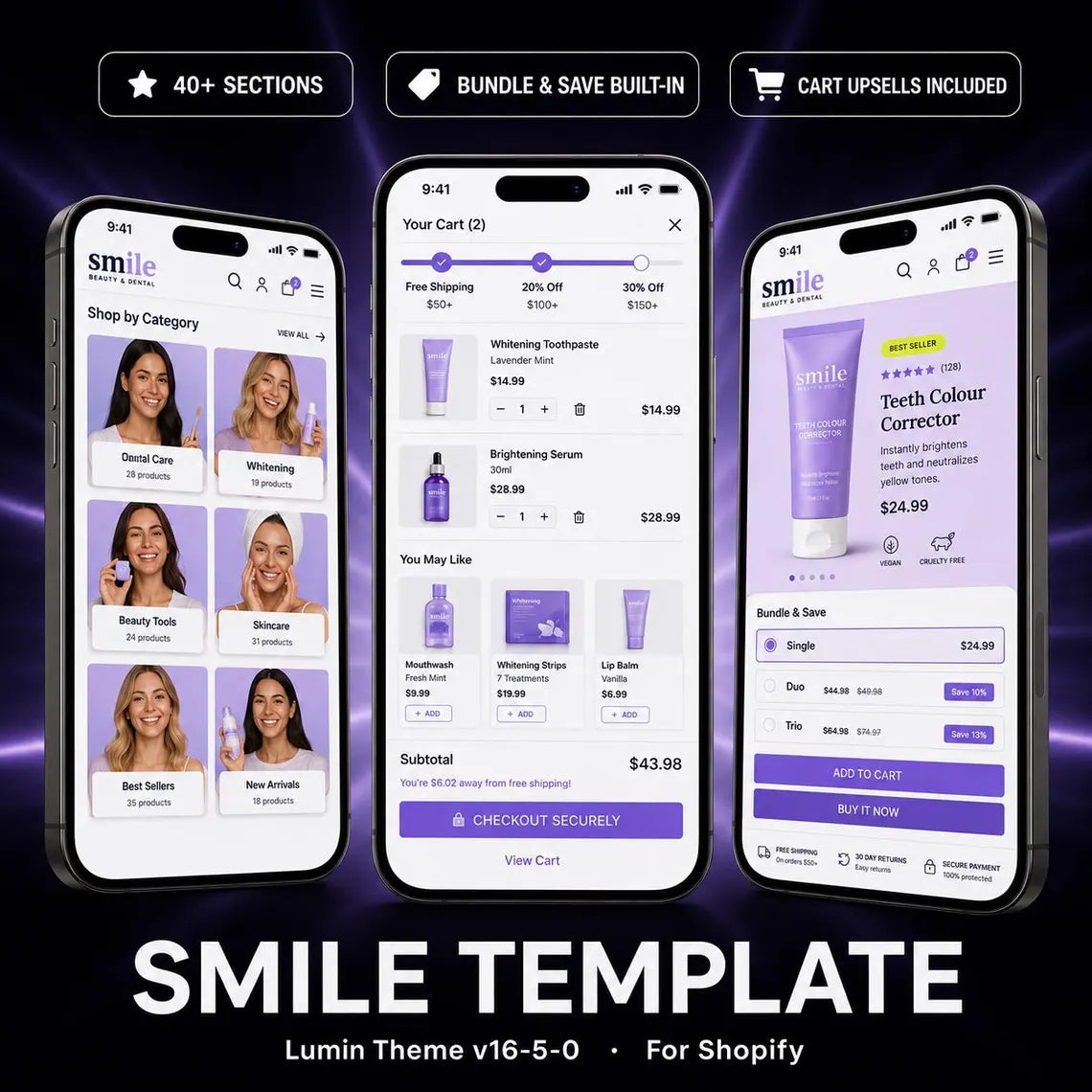 Smile Shopify Template | High Converting Shopify Store | Cart Upsells & Bundle Save Built-In | No Paid Apps Needed | Dental Beauty