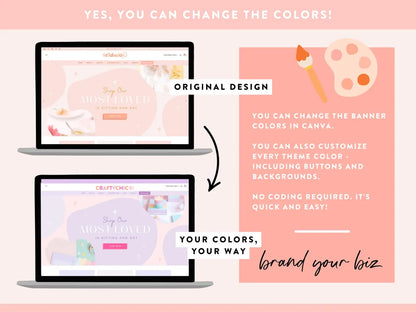 Studio Joy Shopify Theme - Peach Pink Website Template - Shopify Canva Banners - SJ01 Design Pixie
