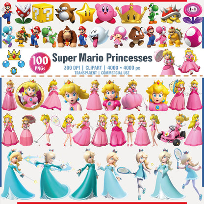 Super Mario Princesses PNG Clipart Bundle, Princess Peach png, 100 Characters