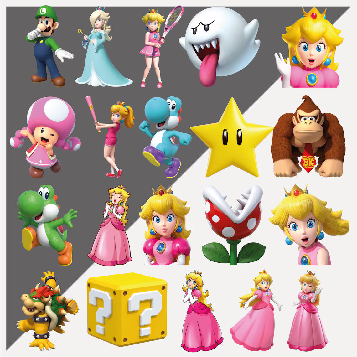 Super Mario Princesses PNG Clipart Bundle, Princess Peach png, 100 Characters