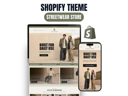 Utility Streetwear Shopify Theme Clothing Shopify Template Fashion Boutique Website Theme Shopify 2.0 Store Template for Apparel Brands