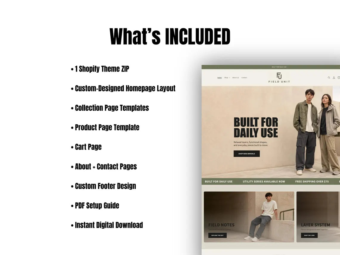 Utility Streetwear Shopify Theme Clothing Shopify Template Fashion Boutique Website Theme Shopify 2.0 Store Template for Apparel Brands