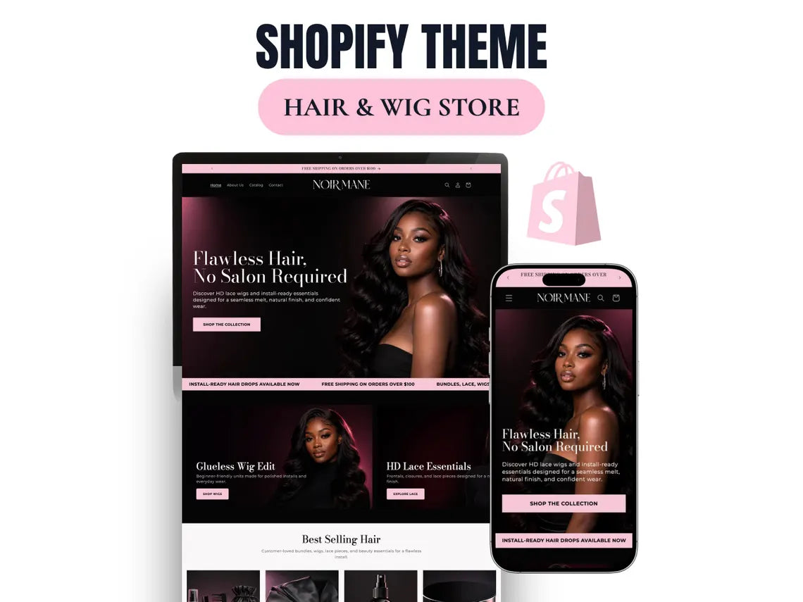 Wig and Hair Extensions Shopify Theme Hair Bundle Website Template HD Lace Wig Store Beauty Shopify Theme Hair Vendor Website