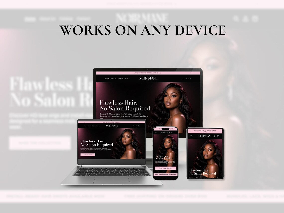 Wig and Hair Extensions Shopify Theme Hair Bundle Website Template HD Lace Wig Store Beauty Shopify Theme Hair Vendor Website