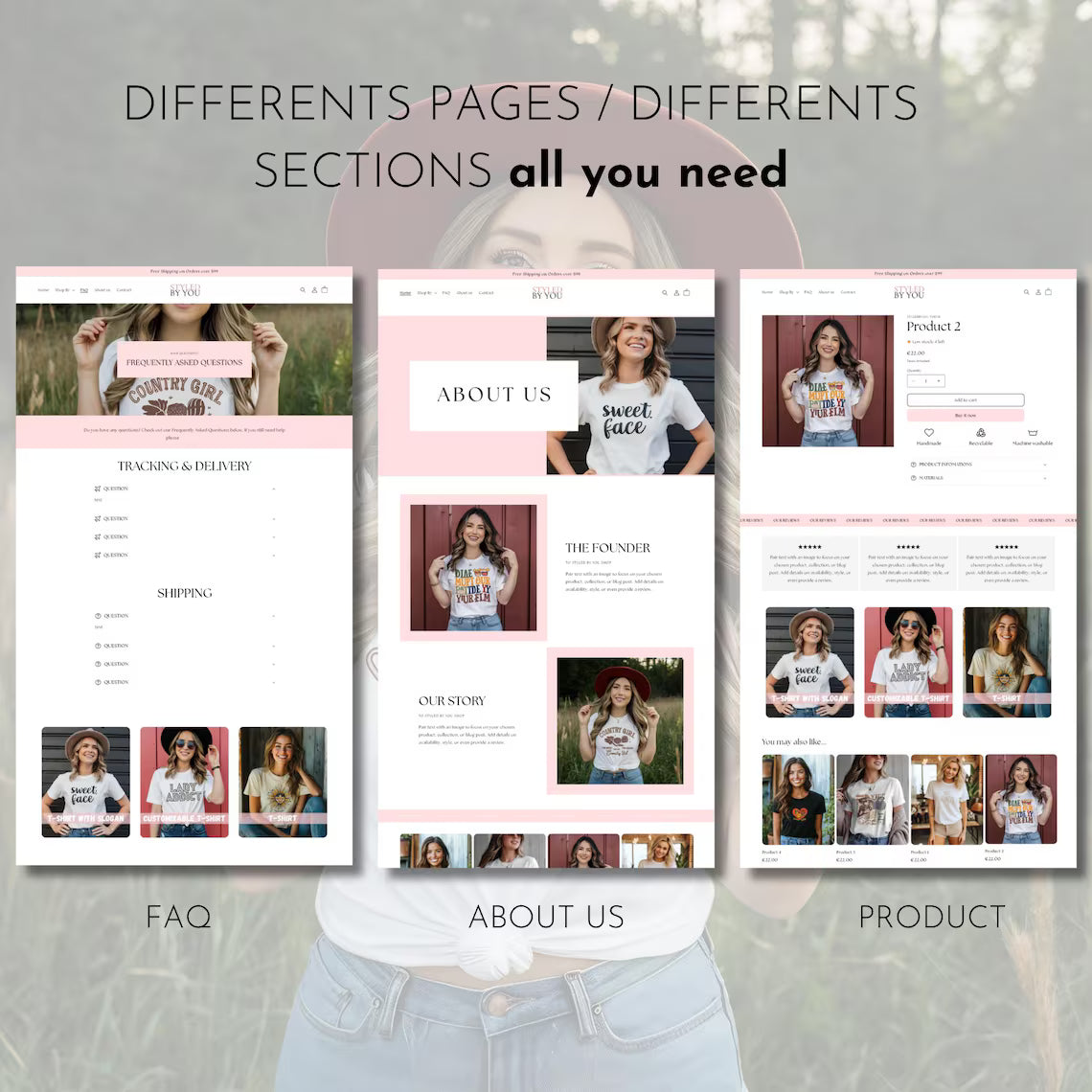 Minimalist Pink Shopify Theme, Shopify Fashion & Clothing Template, Customizable Shopify Design, Shopify e-Commerce Website, Shopify 2.0