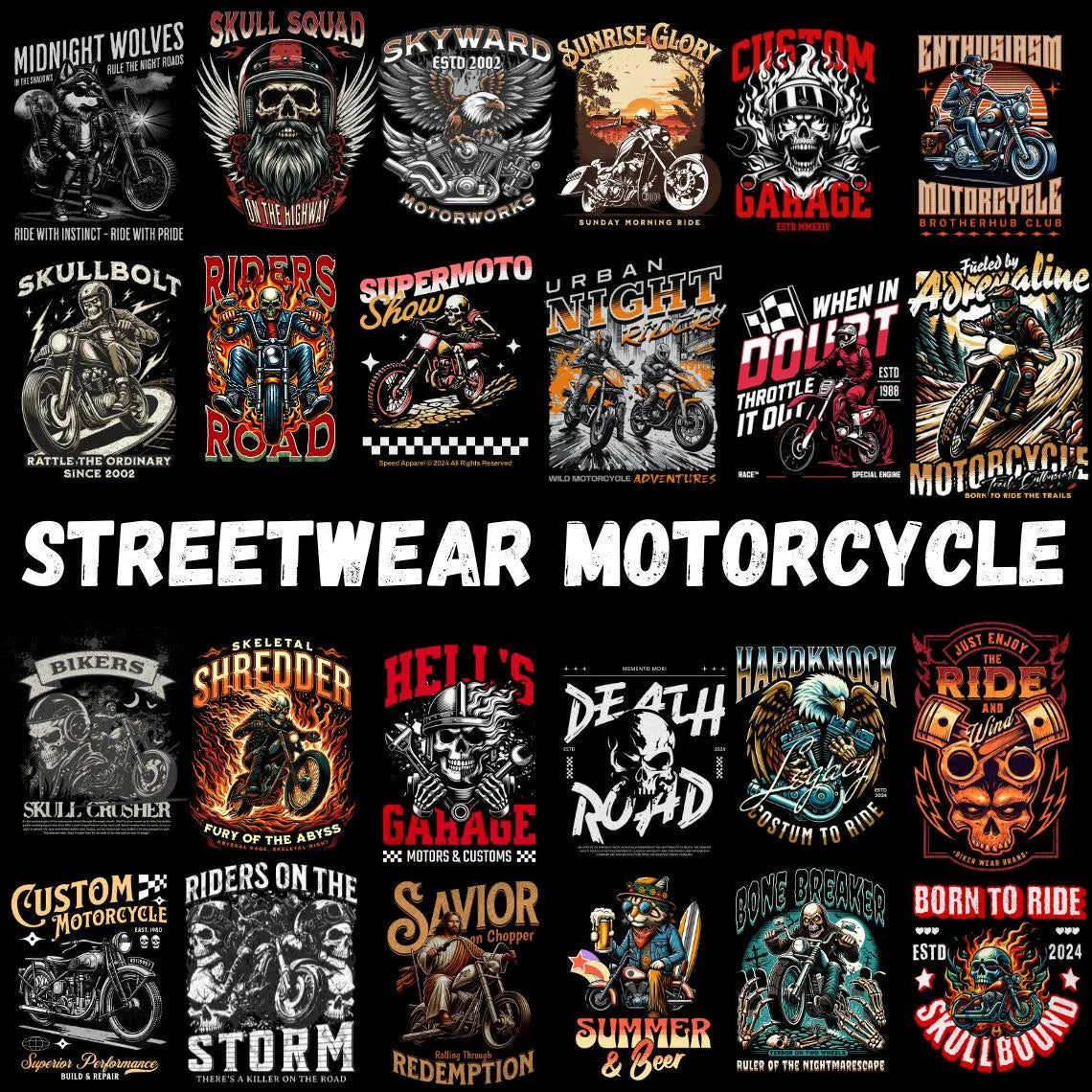 2500+ Streetwear T-Shirt Designs Bundle | Samurai, Anime, Motorcycle, Urban Graphics (Commercial Use PNG)