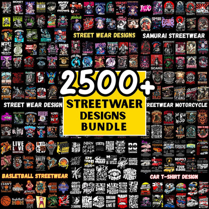 2500+ Streetwear T-Shirt Designs Bundle | Samurai, Anime, Motorcycle, Urban Graphics (Commercial Use PNG)