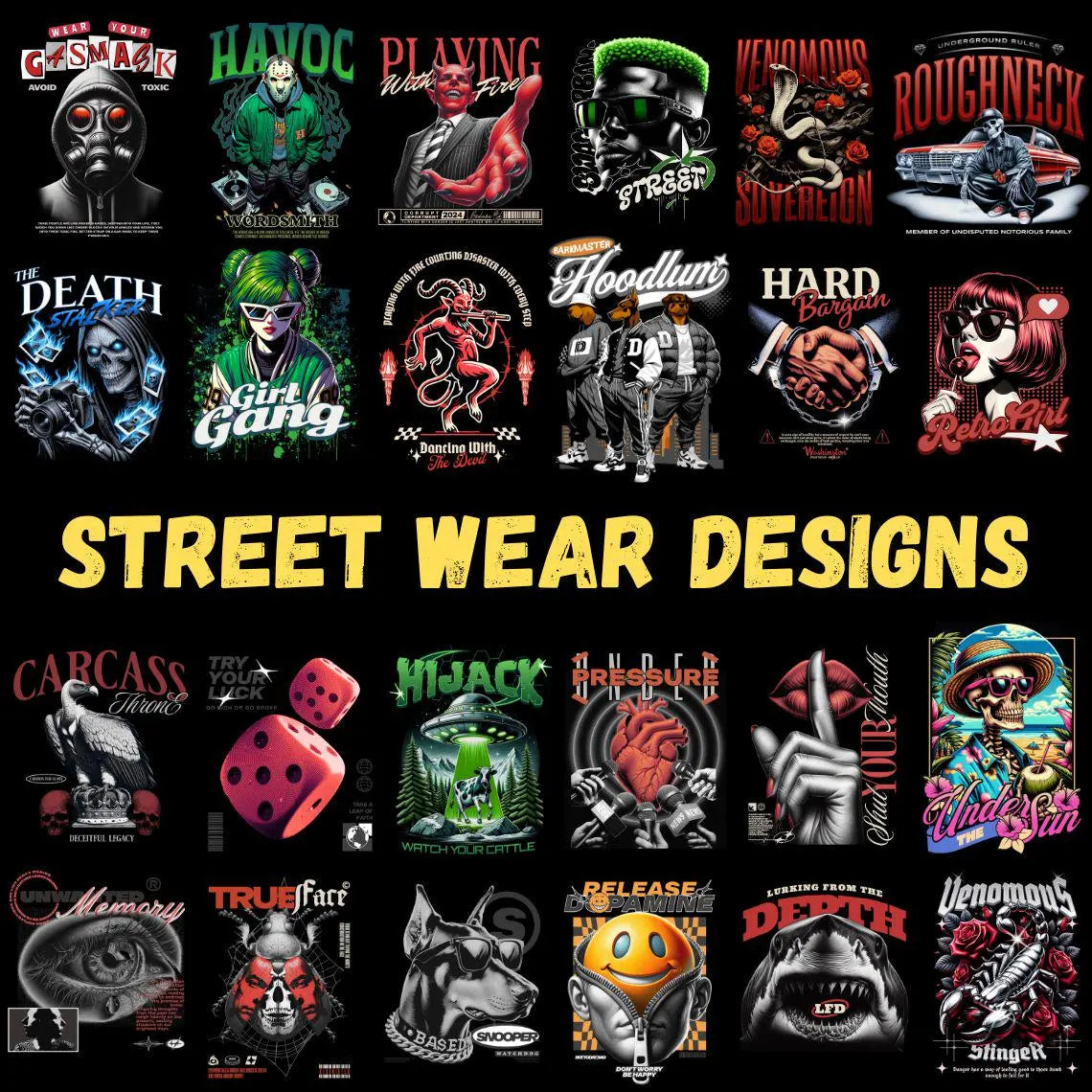 2500+ Streetwear T-Shirt Designs Bundle | Samurai, Anime, Motorcycle, Urban Graphics (Commercial Use PNG)