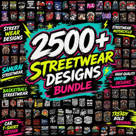 2500+ Streetwear T-Shirt Designs Bundle | Samurai, Anime, Motorcycle, Urban Graphics (Commercial Use PNG)