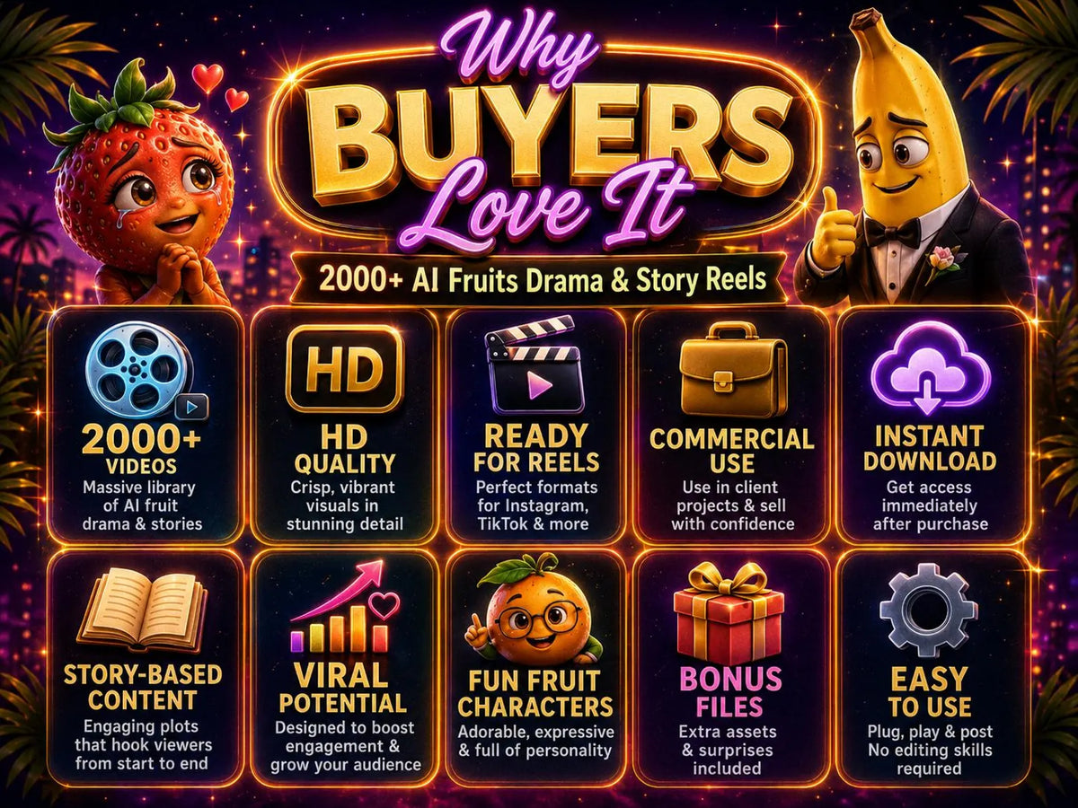 2000+ AI Fruit Drama & Story Reels Bundle, Viral Short Videos, Animated Fruit Clips