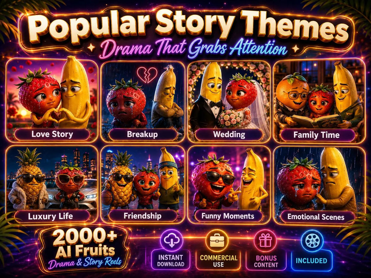 2000+ AI Fruit Drama & Story Reels Bundle, Viral Short Videos, Animated Fruit Clips