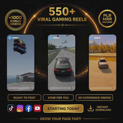 550+ Viral Gaming Reels  Ready-to-Post Short Videos  PLR MRR Included  Faceless Content  Social Media Bundle  TikTok Instagram YouTube