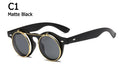 Metal Flip Cover Sunglasses Men Retro Round Steampunk