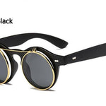 Metal Flip Cover Sunglasses Men Retro Round Steampunk