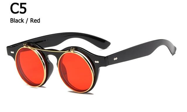 Metal Flip Cover Sunglasses Men Retro Round Steampunk